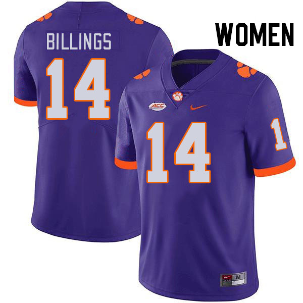 Women #14 Rob Billings Clemson Tigers College Football Jerseys Stitched-Purple